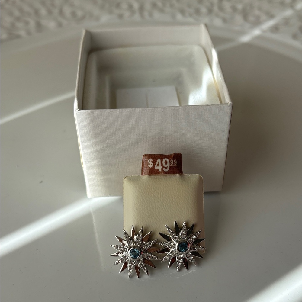Piercing Pagoda NWT Silver Starburst Earrings with Blue Accents